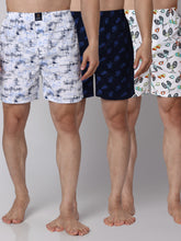 Men's Multicolor, 100% Cotton, Printed, Regular Fit, Inner Elastic, Mid-Rise, Boxers- Pack of 3